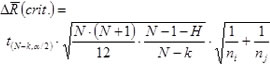 formula for post-hoc test after Conover for Kruskal-Wallis test